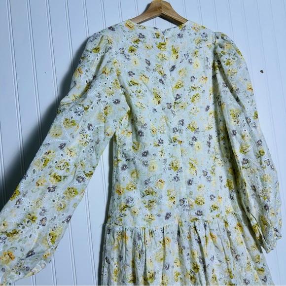 JUST ME LONG SLEEVE BUTTON UP TIERED EYELET FLORAL MIDI DRESS M - Picture 7 of 12